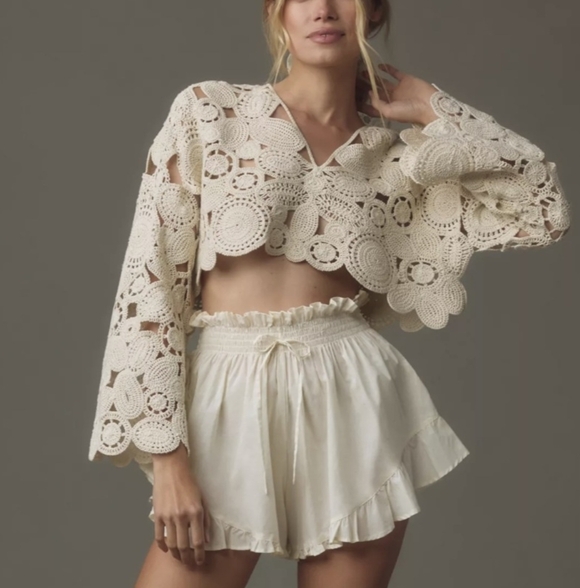 Anthropologie Patterned Crochet Shrug Top - Picture 7 of 15